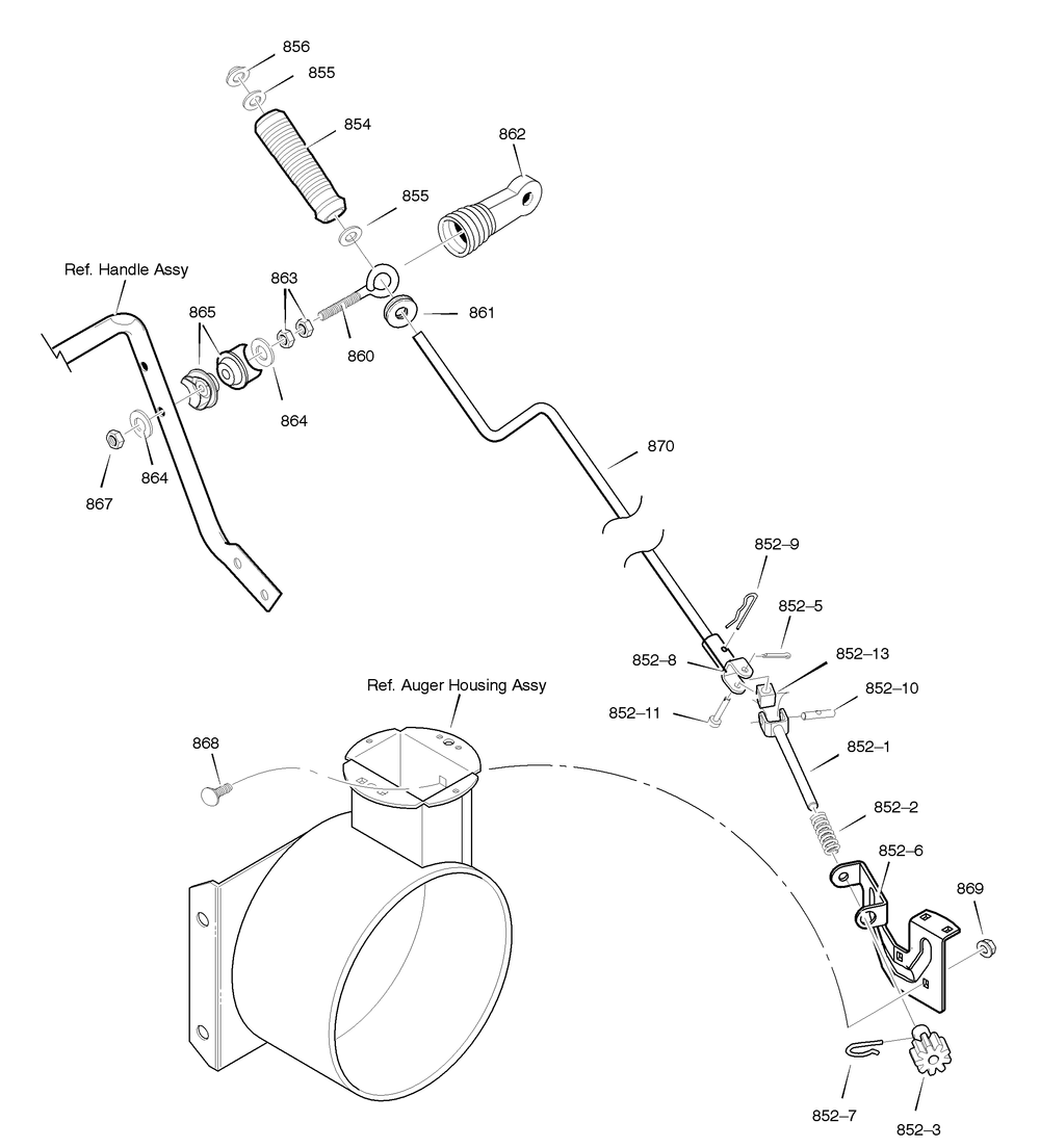 Chute Rod Diagram and Parts List for C950-52461-0 2004 Briggs and Stratton Snow Blower